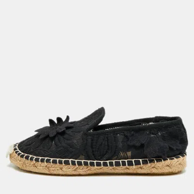 Pre-owned Tory Burch Jackie Size 38 Black Lace And Mesh Espadrille Flats