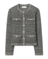 Tory Burch Embroidered Jacquard Kendra Cardigan In Gray