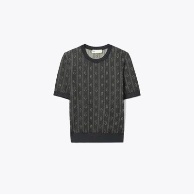 Tory Burch Jacquard Crewneck Top In Gray