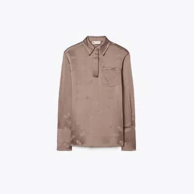 Tory Burch Jacquard Cuffed Shirt In Neutral