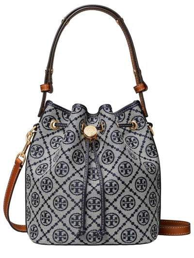 Tory Burch Jacquard Drawstring Bucket Bag In Blue