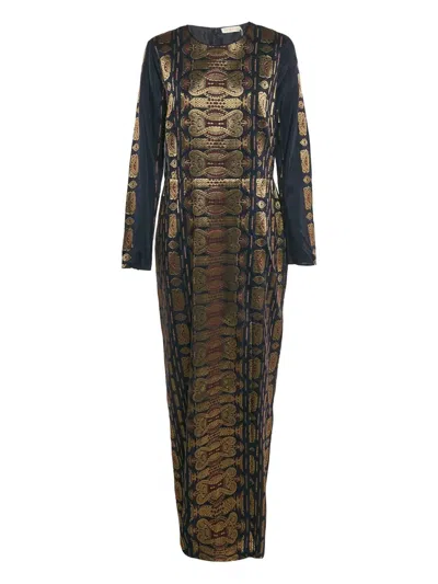 Pre-owned Tory Burch Jacquard Gold Pattern Dress In Blue