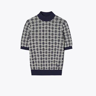 Tory Burch Jacquard Knit Mock-neck In Tory Navy/french Cream