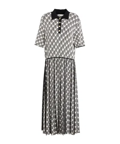 Tory Burch Jacquard Knit Pleated Dress In Gray