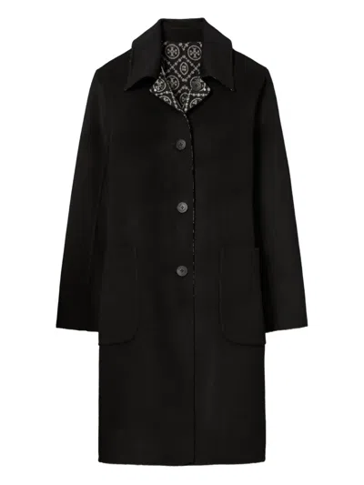 Tory Burch Jacquard Monogram Wool Coat In Black