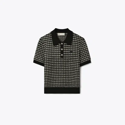 Tory Burch Jacquard Polo In Black/green