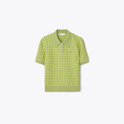 Tory Burch Jacquard Polo In Dark Mint