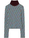 Tory Burch Jacquard Turtleneck Sweater In Blue