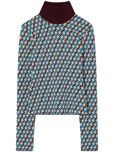 Tory Burch Jacquard Turtleneck Sweater In Blue