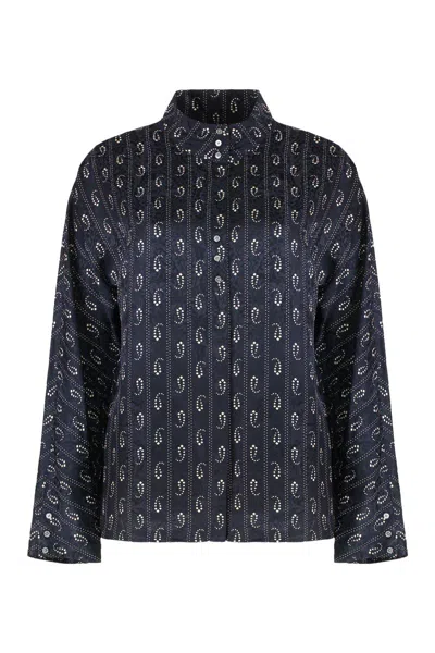 Tory Burch Jacquard Viscose And Silk Blouse In Blue