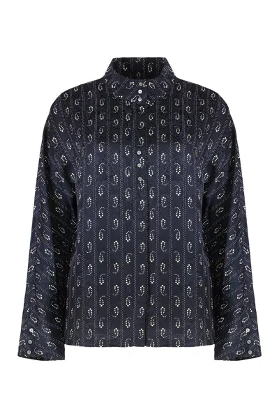 Tory Burch Jacquard Viscose And Silk Blouse In Blue
