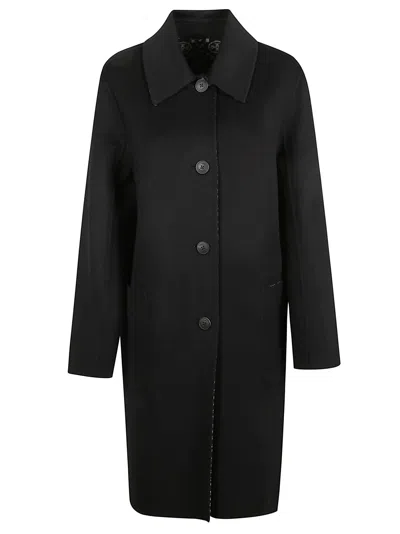 Tory Burch Jacquard Wool Coat With Monogram T In Black