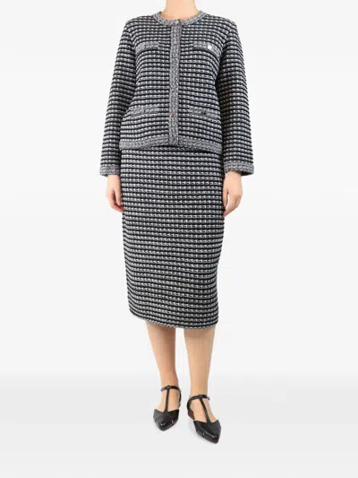 Pre-owned Tory Burch Jacquard-knit Cardigan Skirt Set In Black