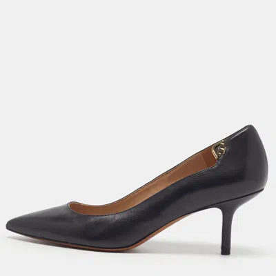 Pre-owned Tory Burch Janey Size 38 Black Leather Pointed Toe Pumps