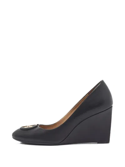 Pre-owned Tory Burch Janey Wedge Pumps In Black