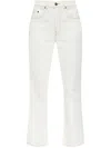 Tory Burch Sandy Superstone Washed White Cropped Straight Leg Jean