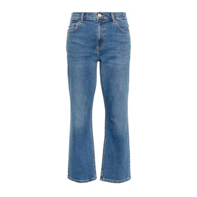 Tory Burch Cropped Flared Denim Jeans In Dark Vintage
