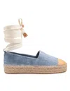 Tory Burch Bicolor Denim Ankle-wrap Espadrilles In Blue