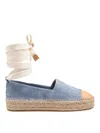 Tory Burch Bicolor Denim Ankle-wrap Espadrilles
