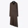 Tory Burch Brown Midi Dress With Contrast Collar In Brown