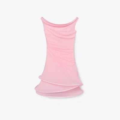 Tory Burch Tiered Hoop Jersey Minidress In Fluoro Pink