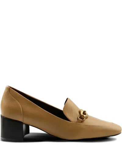 Tory Burch Jessa Chain-embellished Block-heel Pumps In Brown