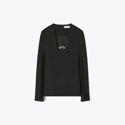 Tory Burch Jessa Crepe U-neck Tunic In Black
