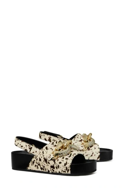 Tory Burch Jessa Genuine Calf Hair Slingback Platform Sandal In Cow Print / Black