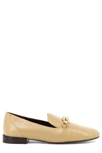 Tory Burch Almond Toe "jessa" Loafers With Gold-tone Hardware In Beige