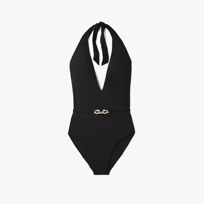 Tory Burch Jessa V-neck One-piece Swimsuit In Black