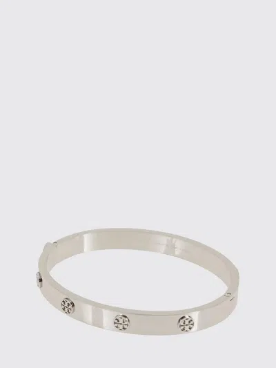 Tory Burch Crystal Embellished Stainless Steel Bangle Bracelet In Neutral