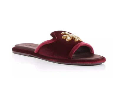 Pre-owned Tory Burch Jeweled Velvet Slide Bordeaux Red Us 10 $348 Authentic