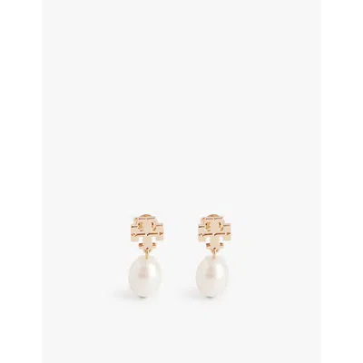 Tory Burch Jewellery Womens  Kira 18ct Yellow-gold Plated Brass And Pearl Drop Earrings In Tory Gold / Ivory