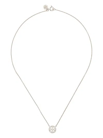 Tory Burch Miller Double T Crystal Necklace In Tory Silver / Crystal