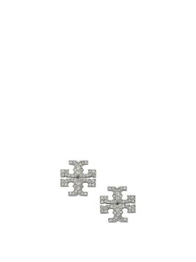 Tory Burch Crystal Stud Earrings Minimal Jewel Design In Silver