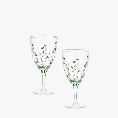 Tory Burch Jolie Fleur Wine Glass, Set Of 2 In Transparent