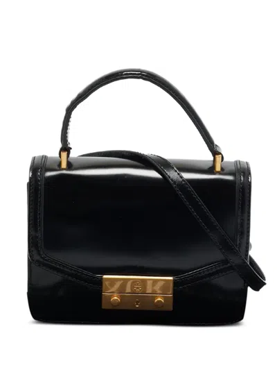 Pre-owned Tory Burch Juliette Patent Leather Tote Bag In Black