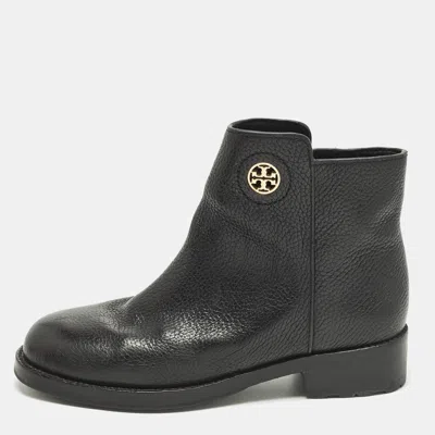 Pre-owned Tory Burch Junction Size 36.5 Black Leather Ankle Length Boots