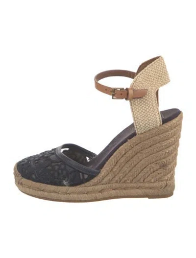 Pre-owned Tory Burch Jute Colorblock Pattern Pumps In Blue