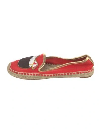 Pre-owned Tory Burch Jute Printed Espadrilles In Red