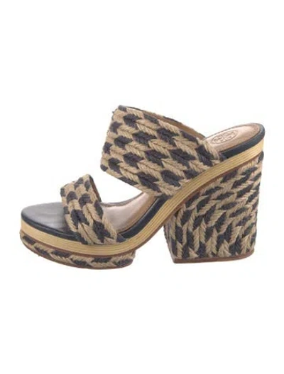 Pre-owned Tory Burch Jute Printed Slides