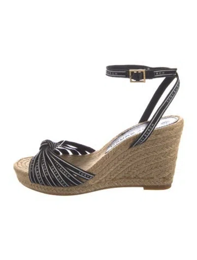 Pre-owned Tory Burch Jute Striped Espadrilles In Black