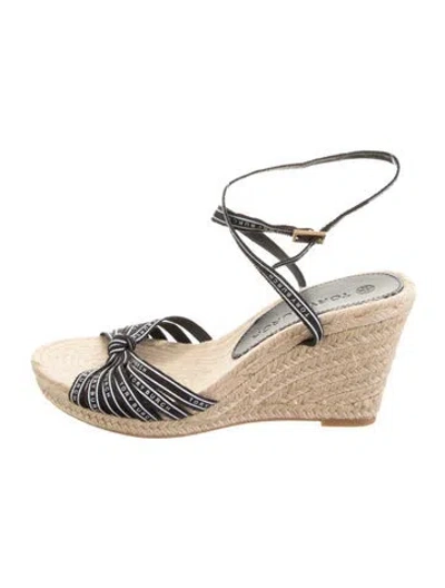 Pre-owned Tory Burch Jute Striped Espadrilles In Black