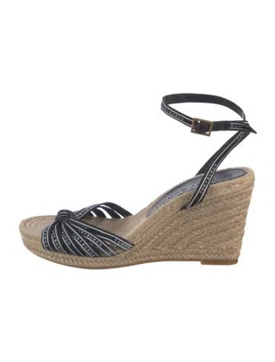 Pre-owned Tory Burch Jute Striped Espadrilles In Blue
