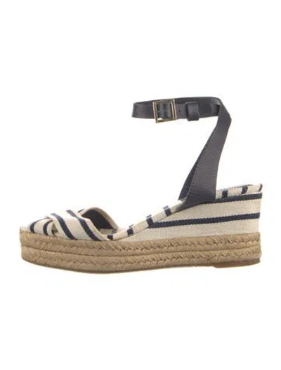 Pre-owned Tory Burch Jute Striped Espadrilles In White