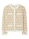 Tory Burch Short Embroidered Knit Cardigan In Beige
