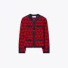 Tory Burch Kendra Bouclé Cardigan In Maraschino Red/medium Navy