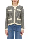 Tory Burch Kendra Contrasting-trim Striped Cardigan In Black