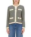 Tory Burch Kendra Contrasting-trim Striped Cardigan In Blue