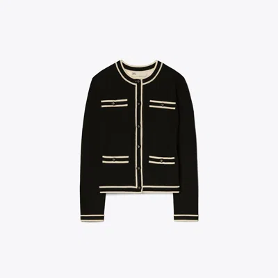 Tory Burch Kendra Cardigan In Black/french Cream